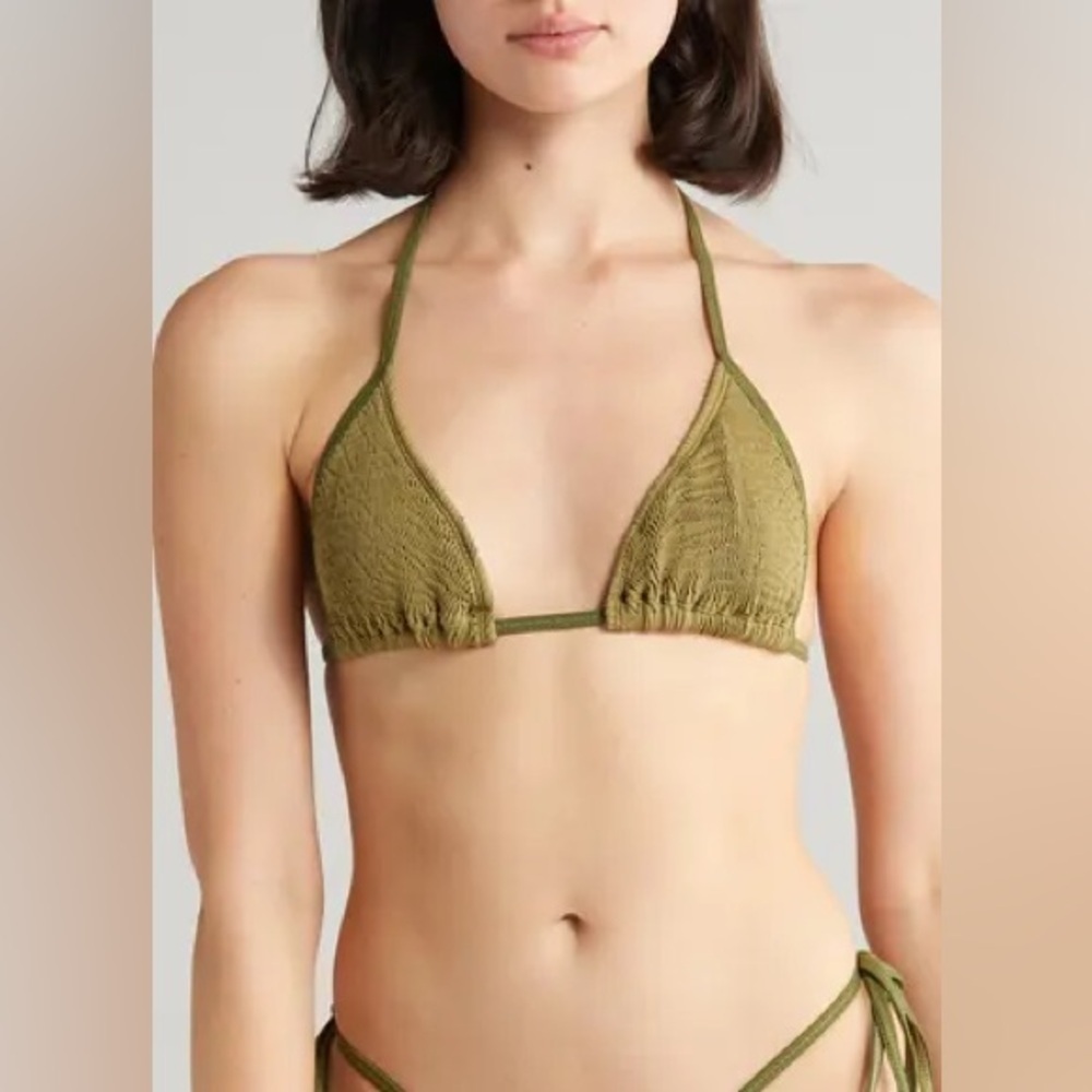 NWT Cleonie Bells Bikini Top Knit Moss Green Triangle Halter Sz XS S